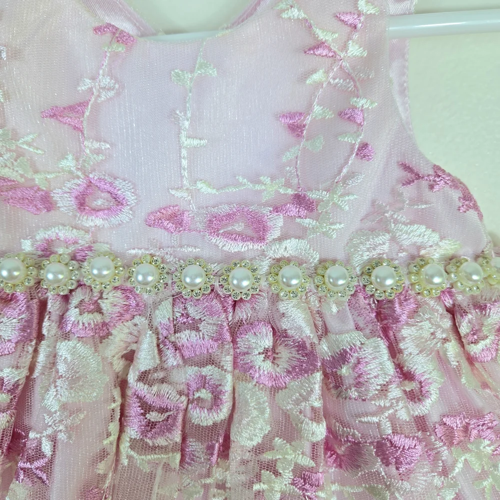 American Princess Baby Girls Pink White Floral Embroidered Tulle Party Dress 6Mo